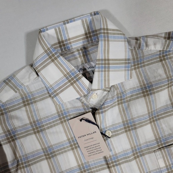 Peter Millar Rowan Crown Cotton Stretch‎ Plaid Shirt Mens Small UNTUCKED Fit - Picture 3 of 4
